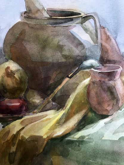 Watercolor painting A set table Unknown artist