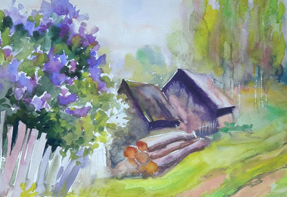 Watercolor painting Buzok edge of the village Serdyuk Boris Petrovich