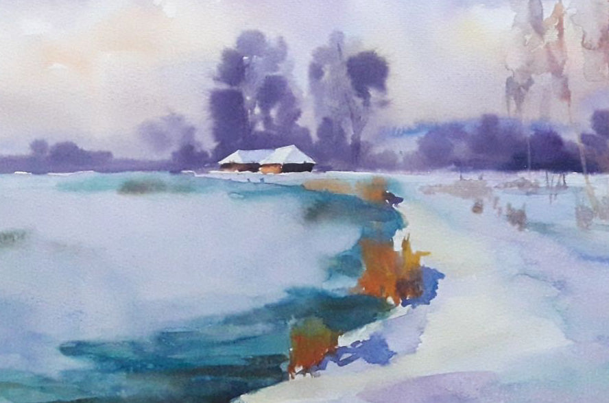 Watercolor painting Bay in winter Serdyuk Boris Petrovich