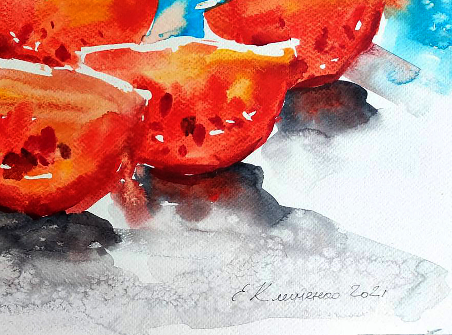 Watercolor painting Tomatoes Elena Klimenko