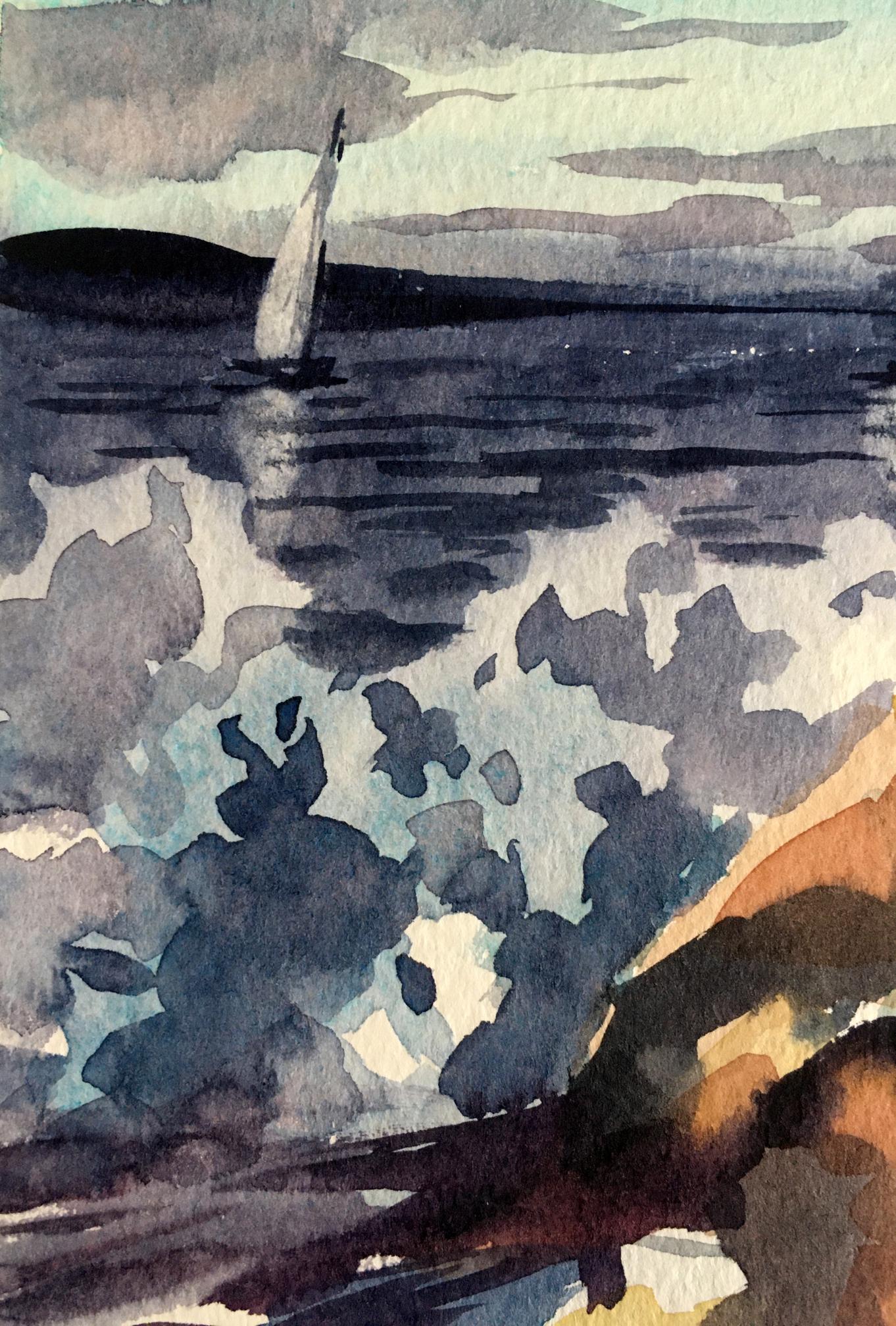 Watercolor painting The sea is in storm Svetlana Gramm