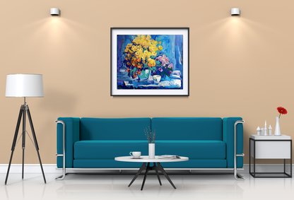 Oil painting Yellow and blue Flowers