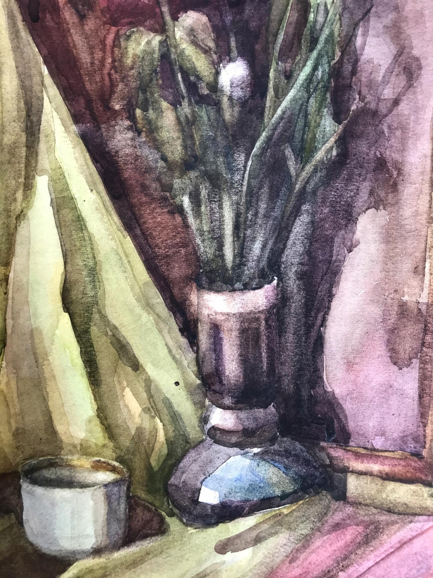 Watercolor painting Flowers and a teapot Unknown artist