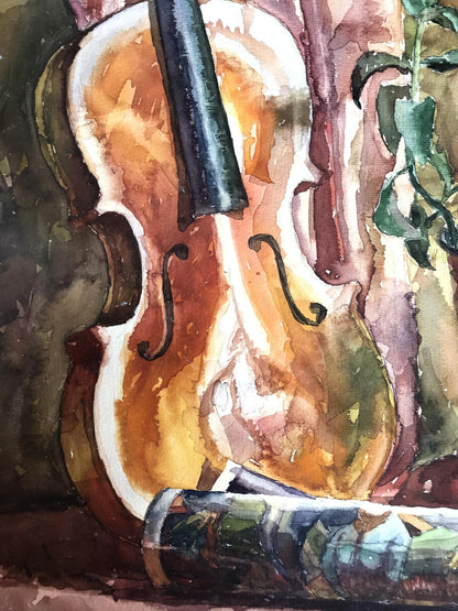 Watercolor painting Musical violin Unknown artist