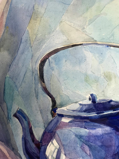 Watercolor painting Ready for tea Unknown artist