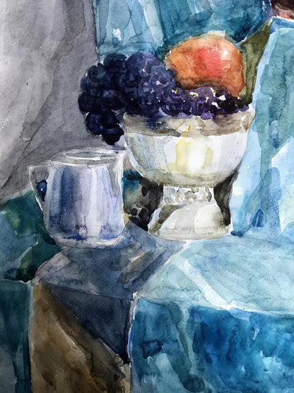 Watercolor painting Grapes in a vase Unknown artist