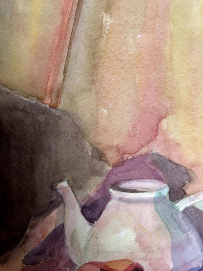 Watercolor painting Fruit and kettle Unknown artist