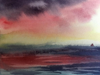 Watercolor painting Sunset in the Black Sea Svetlana Gramm