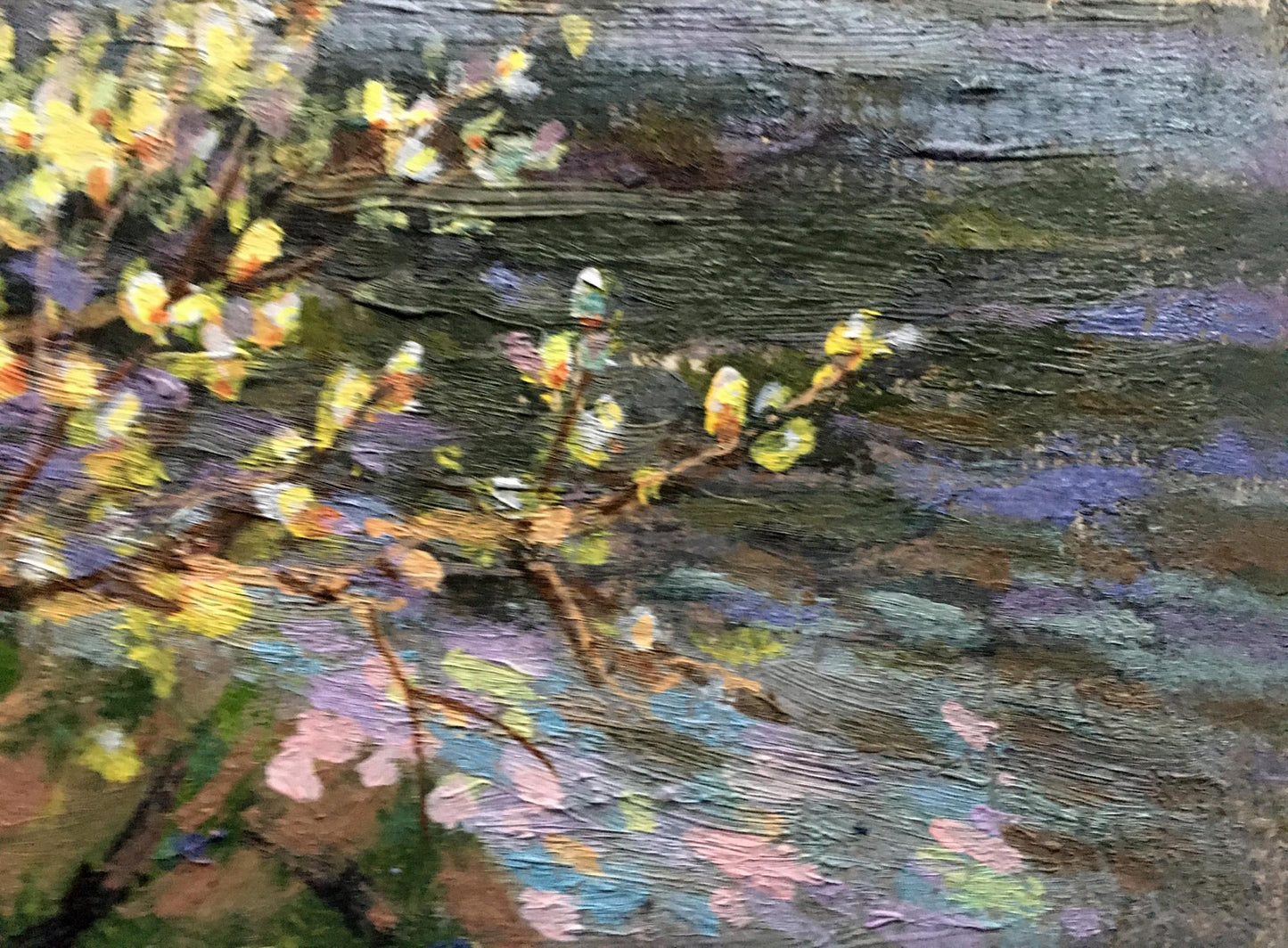 Oil painting Willow blossoms over water Batrakov Vladimir Grigorievich