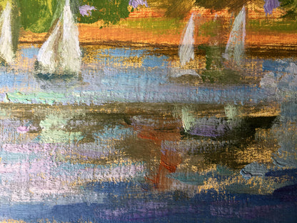 Oil painting Summer sailboats in the city Vladimir Batrakov