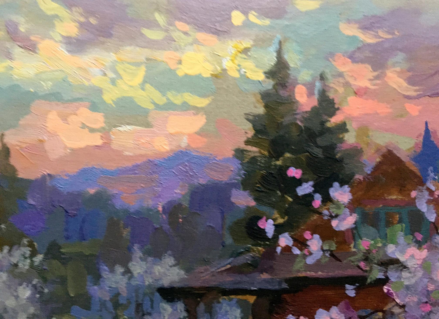 Vladimir Batrakov's "Blooming Garden in the Evening" in oil