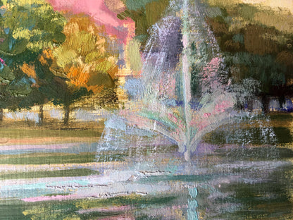 Oil painting City fountain Batrakov Vladimir Grigorievich