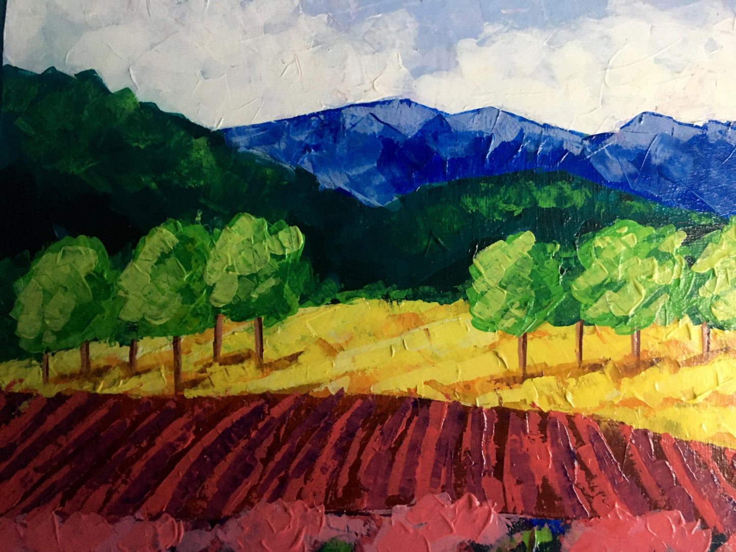 Oil painting Vineyards in forested mountains V. Zadorozhnya