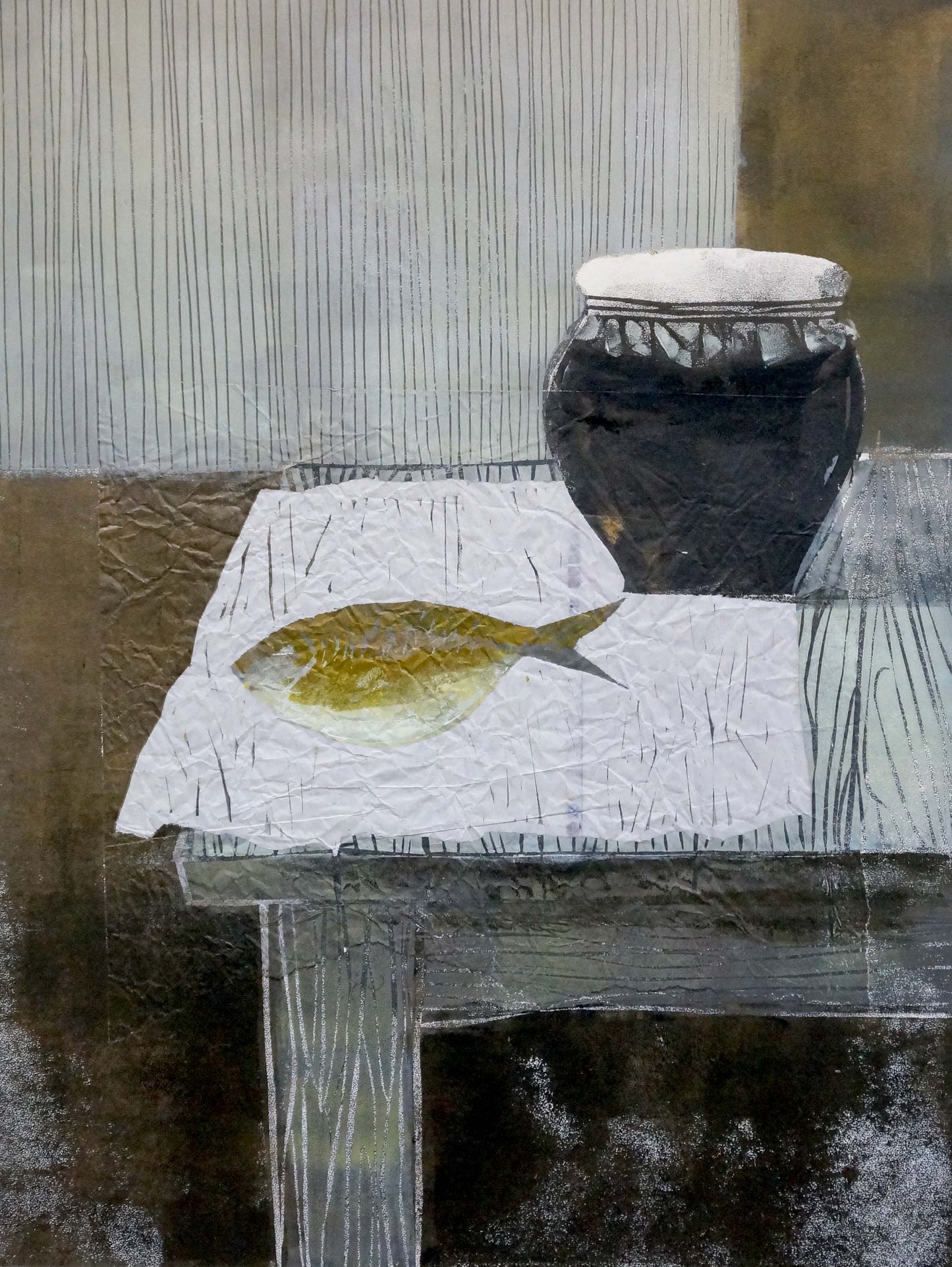Abstract painting Fish on the table Albina Yaloz