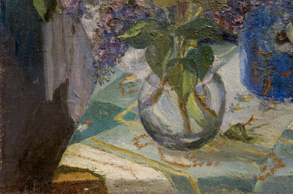 Oil painting Fresh lilacs in vases Unknown artist