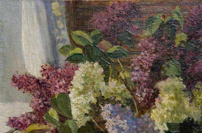 Oil painting Fresh lilacs in vases Unknown artist