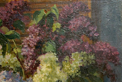 Oil painting Fresh lilacs in vases Unknown artist