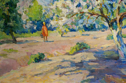 Alexander Kerzhner's oil painting depicts a flourishing garden