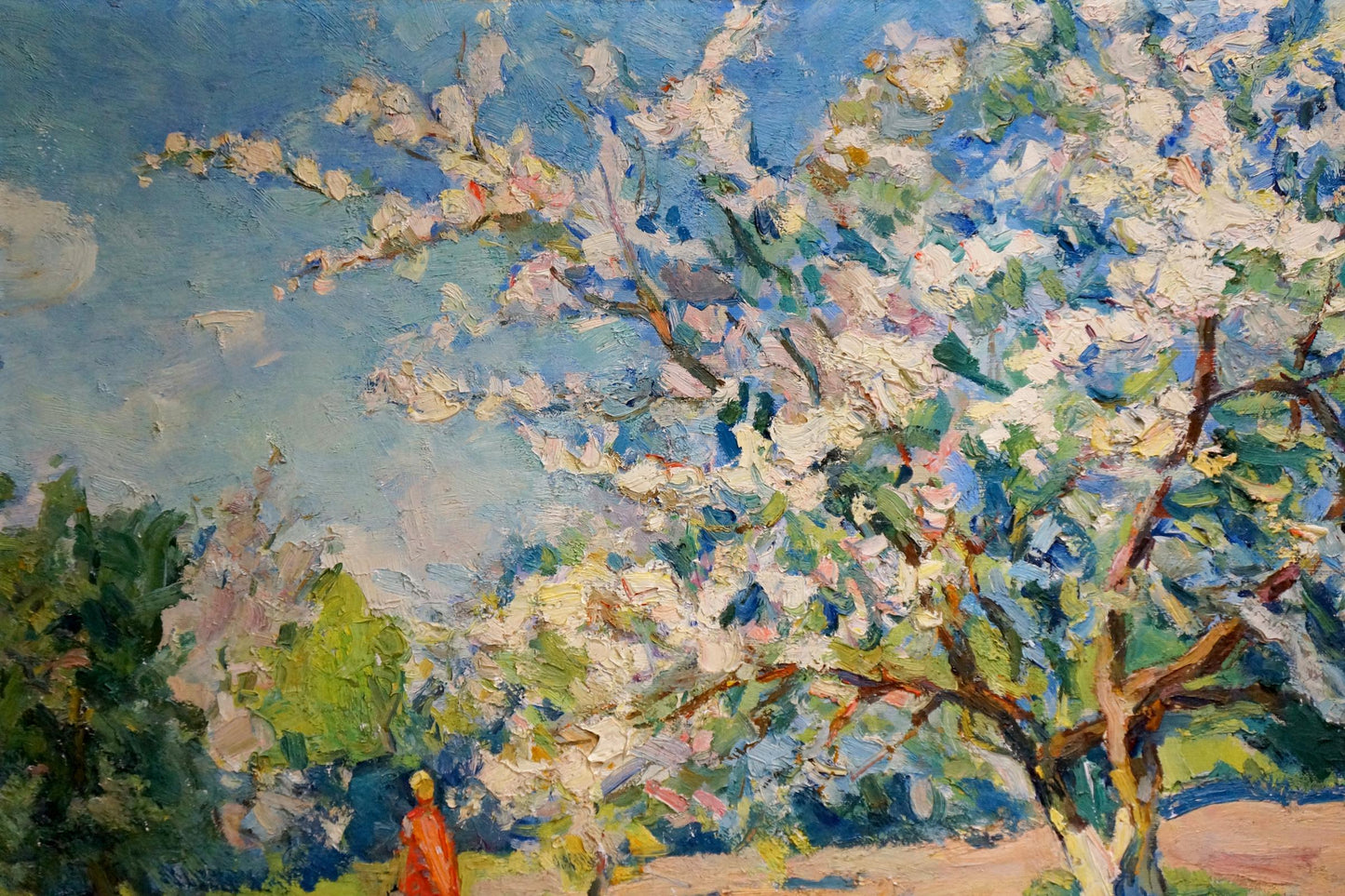 In the oil painting by Alexander Kerzhner, we see a garden in full bloom