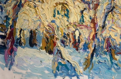 Oil painting View of the snow chapel Sergey Dupliy