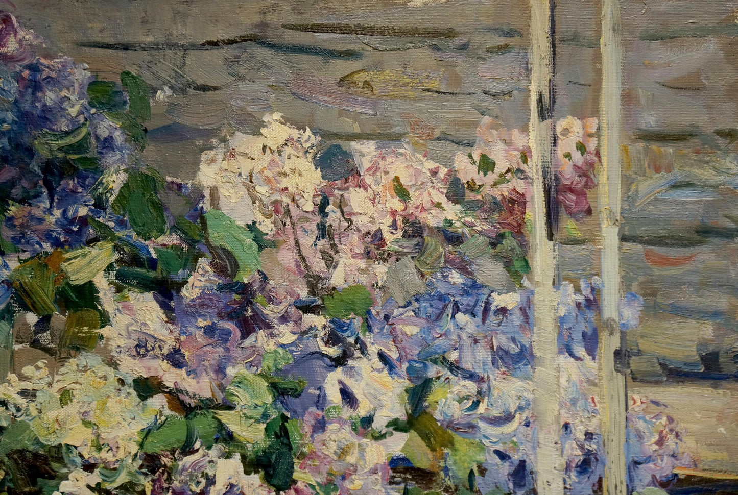 Oil painting Bouquet of lilacs in the yard Fedor Zakharov