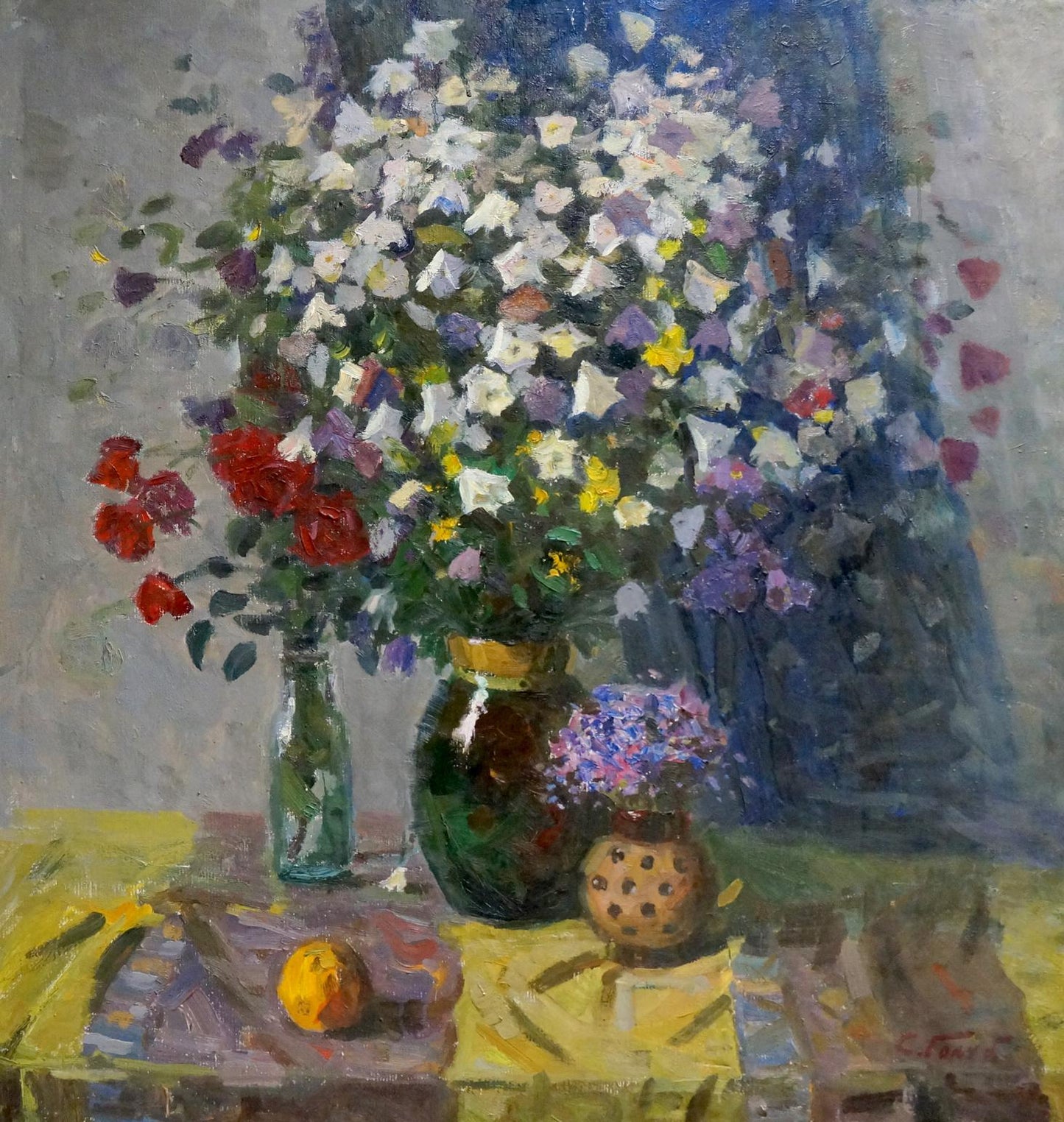 Oil painting Set table with flowers Stepan Golub