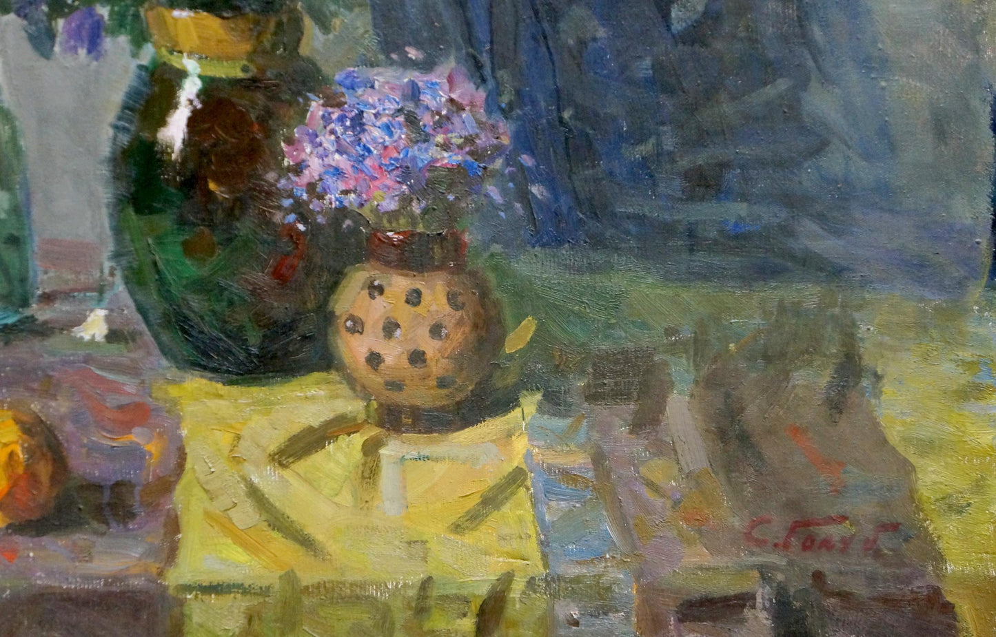 Oil painting Set table with flowers Stepan Golub