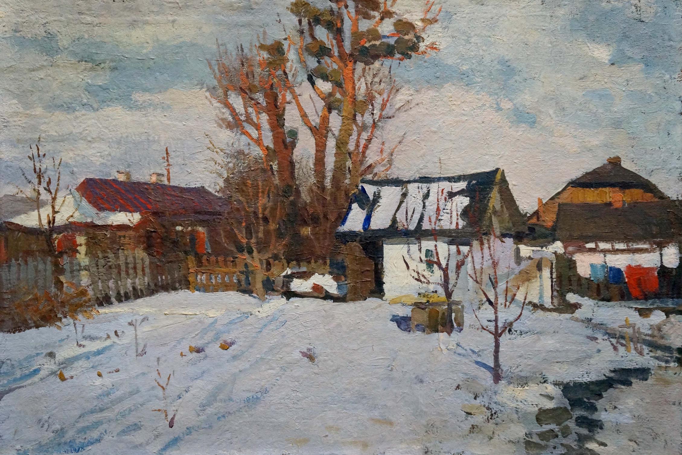 Oil painting The yard is covered with snow Vladimir Belyak