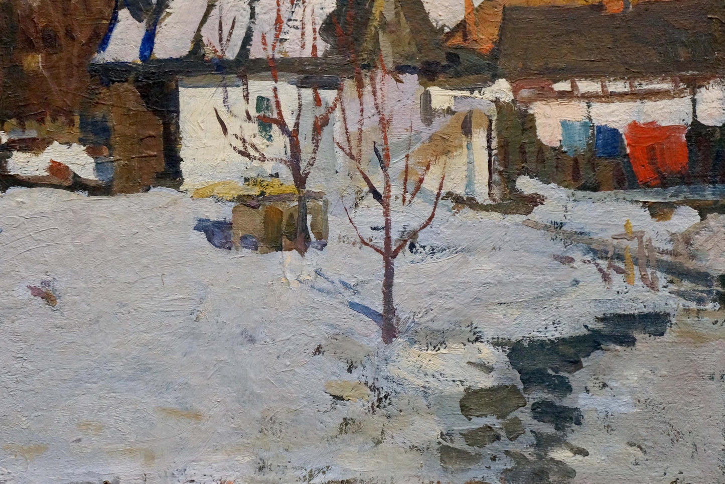 Oil painting The yard is covered with snow Vladimir Belyak