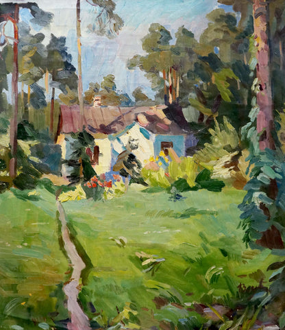 Oil painting House in the woods