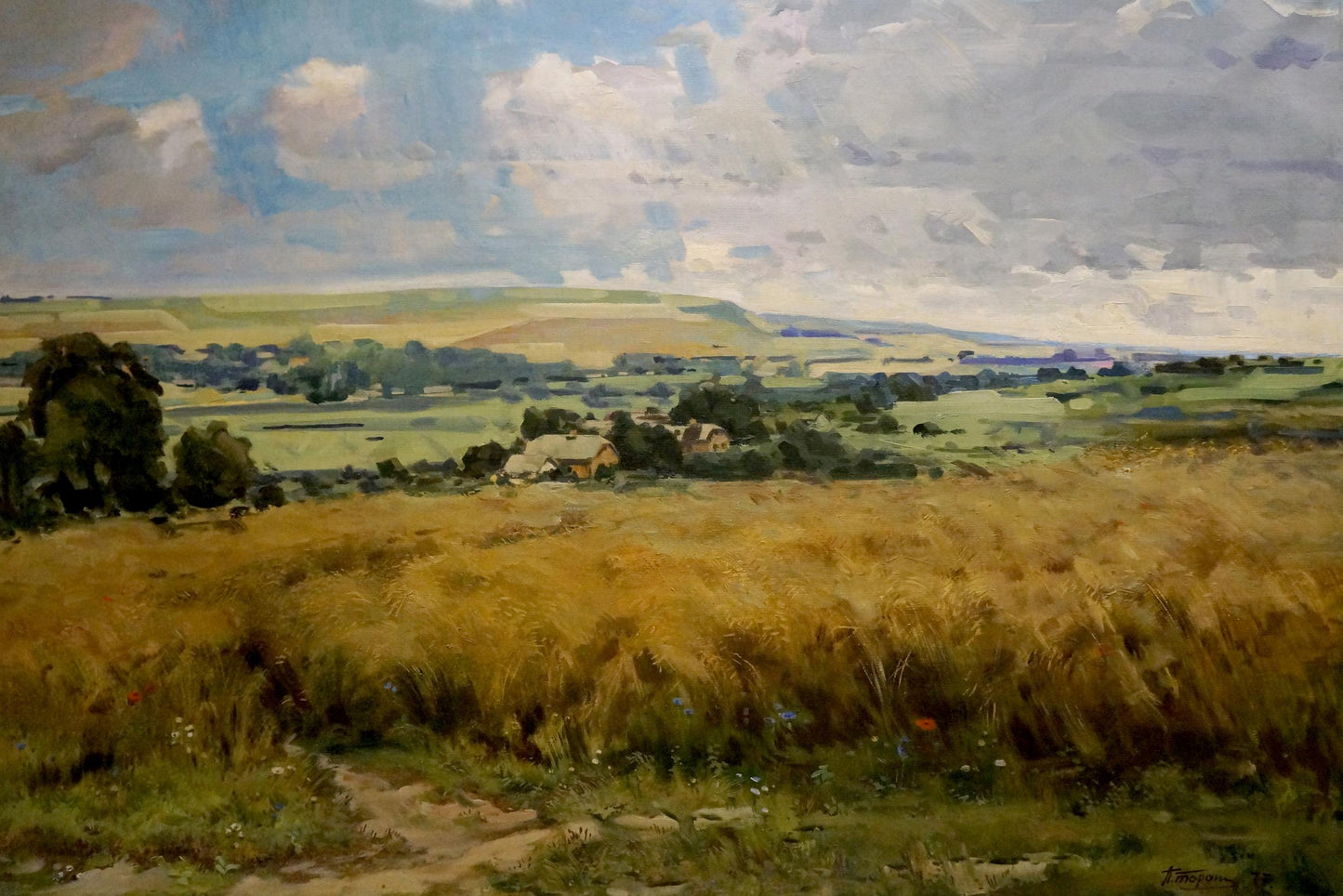 Oil painting Landscape with wheat field Unknown artist
