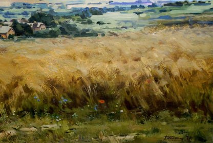 Oil painting Landscape with wheat field Unknown artist