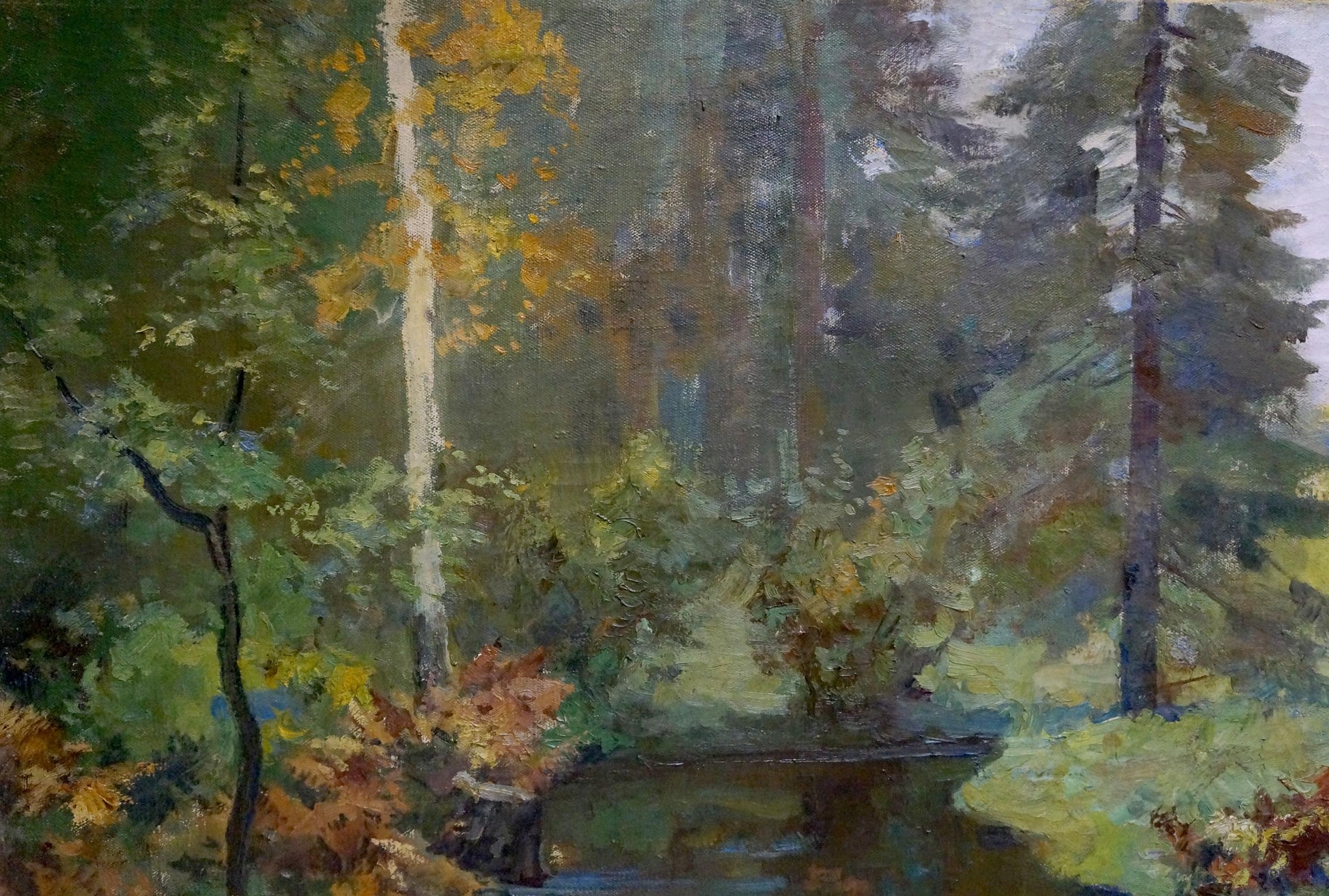 In Frents' oil painting, a forest stream is depicted