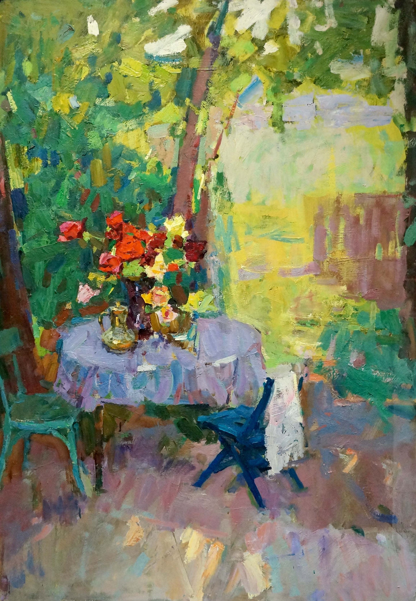 Oil painting Rest in the yard Shvab Vladimir