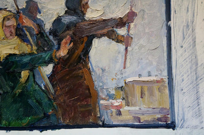 Oil painting People in the square Konstantin Pokulity