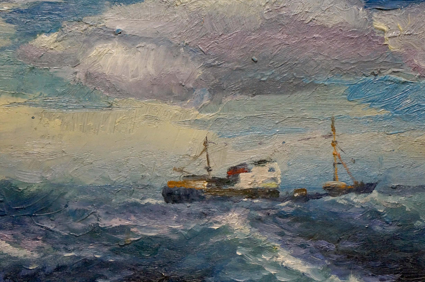 Oil painting Ships sail on the sea Unknown artist