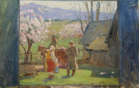 Oil painting Rural life Bazylev Nikolay Ivanovich