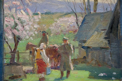 Oil painting Rural life Bazylev Nikolay Ivanovich