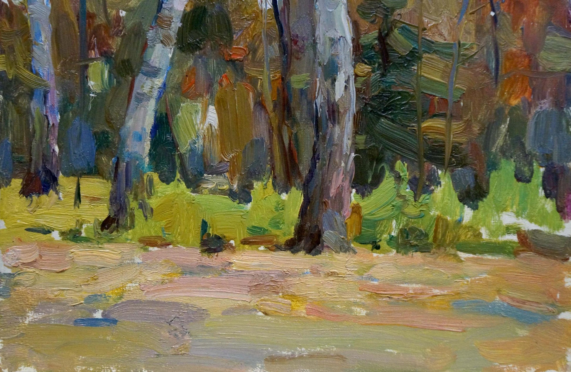 Mikhail Saulovich Turovsky's oil painting depicts a scene in the woods