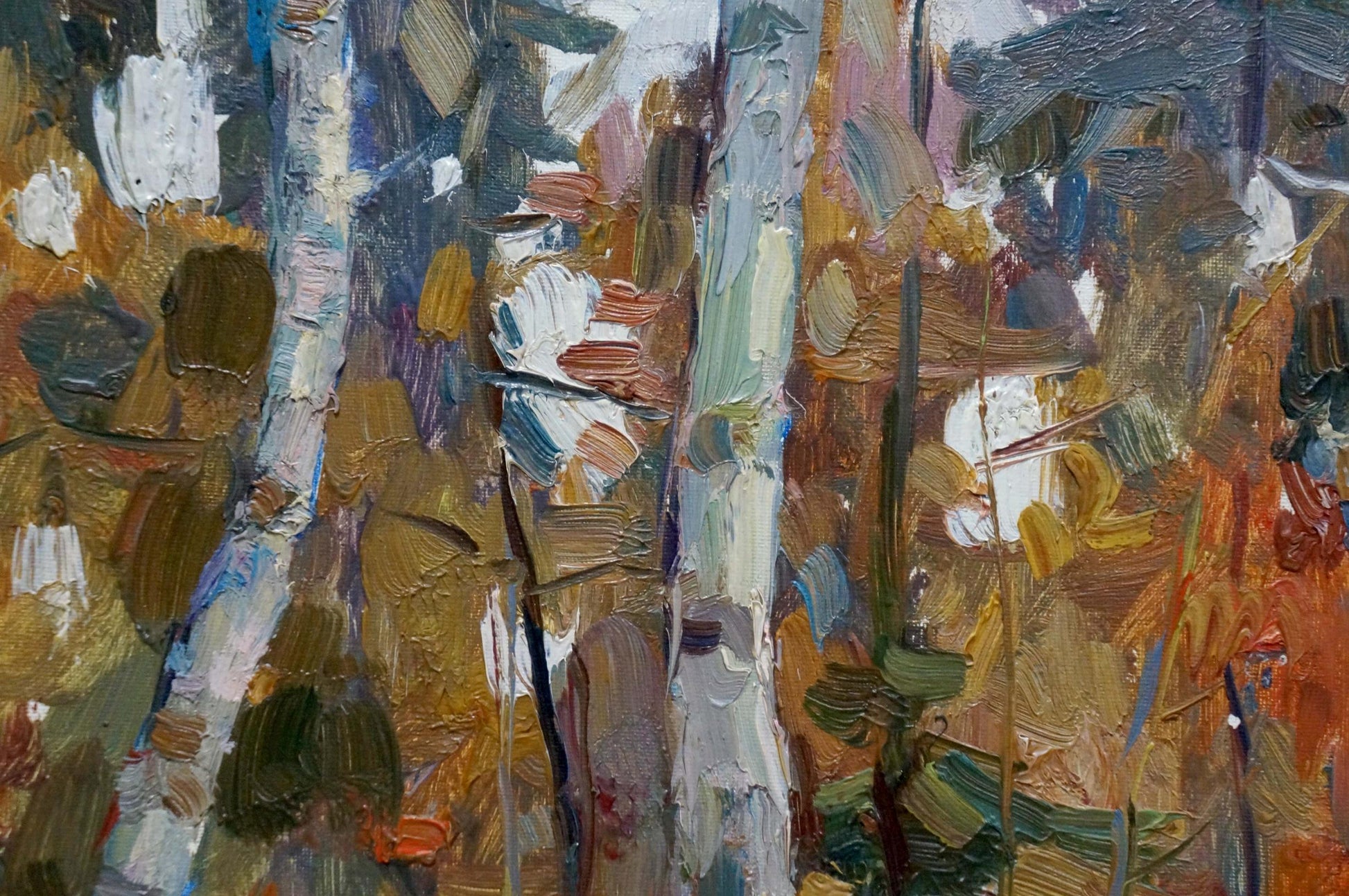 Mikhail Saulovich Turovsky's oil artwork portrays a scene within the woods