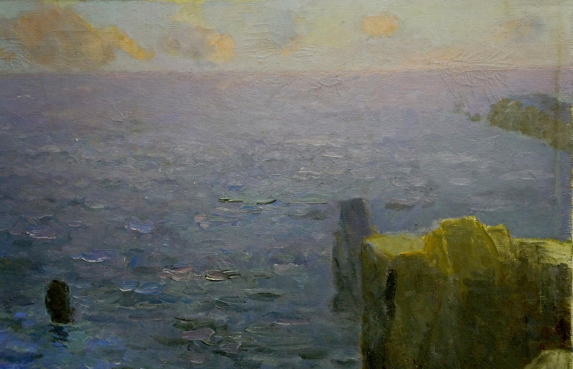 An oil painting capturing the loneliness amidst the sea