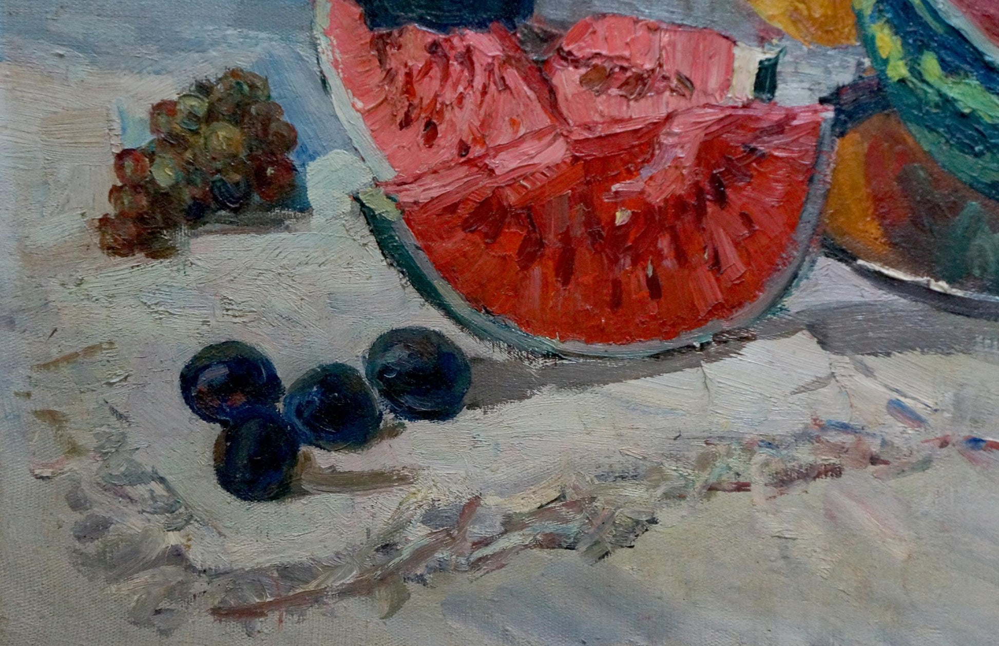 Still Life with Watermelon by Efim Aleksandrovich Kerzhner, an oil painting