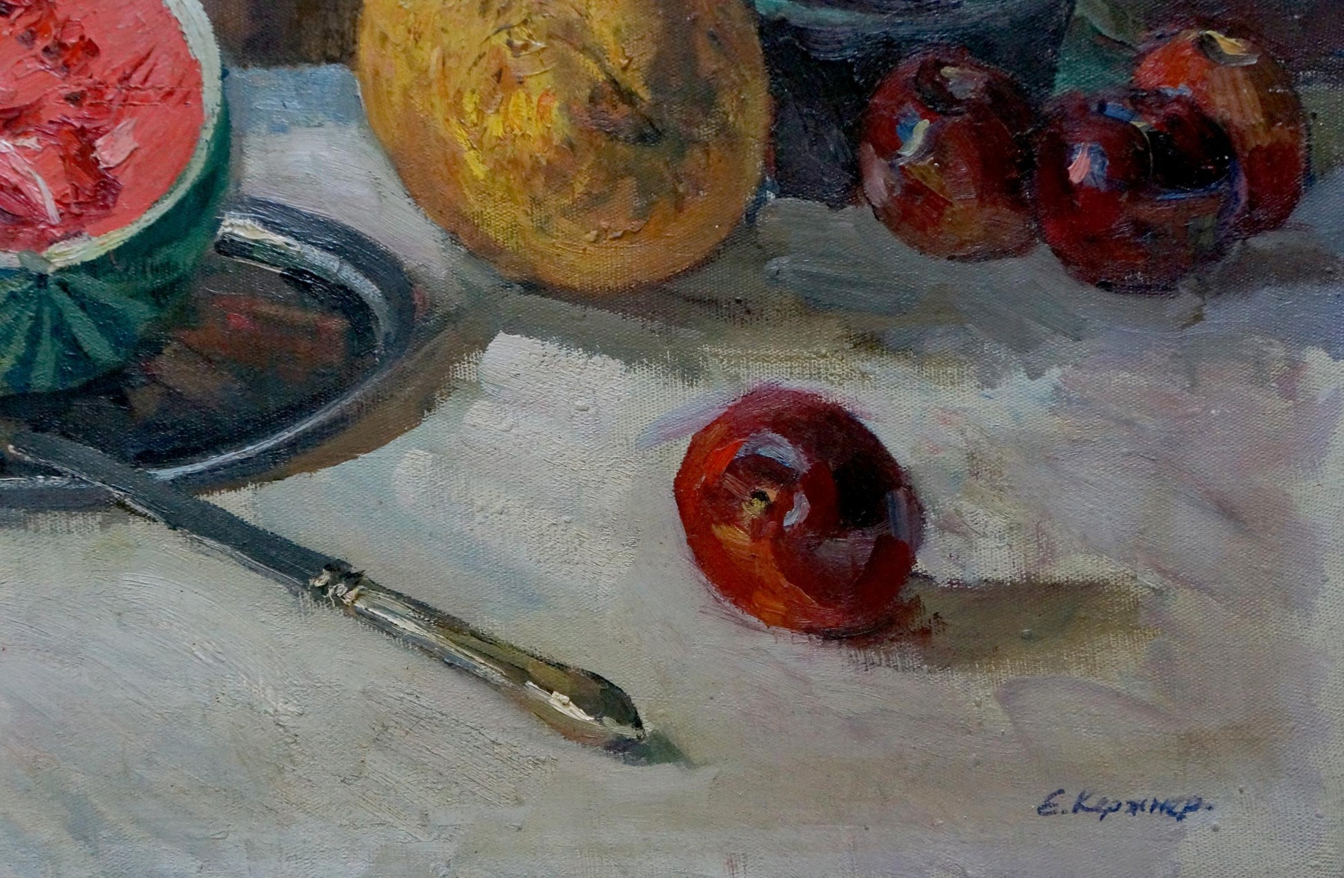 Still Life with Watermelon, an oil painting by Efim Aleksandrovich Kerzhner