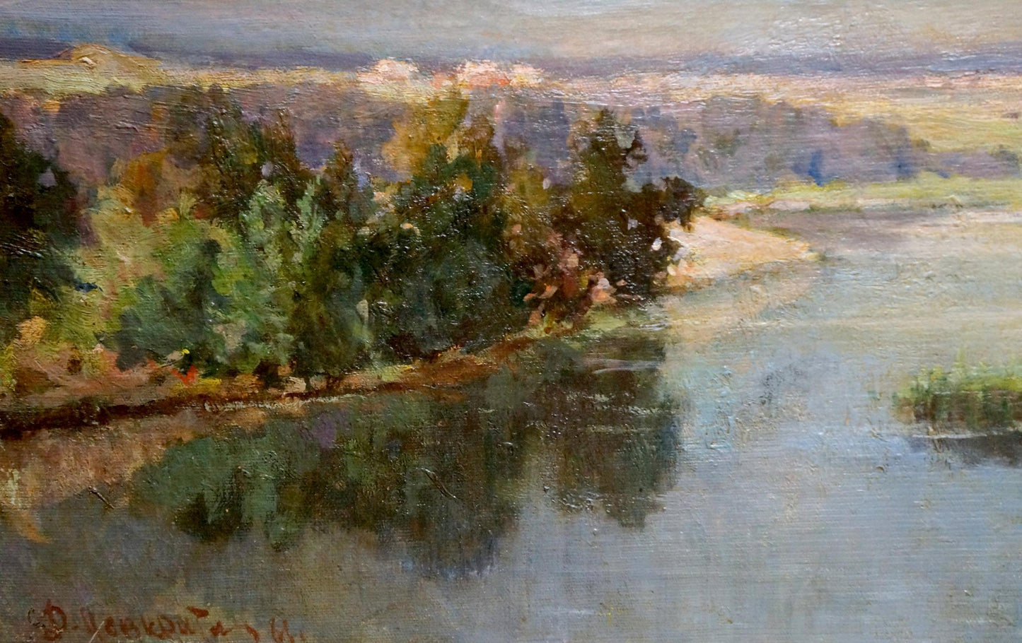 Denis Nikiforovich Nevkritiy's oil painting of a river landscape