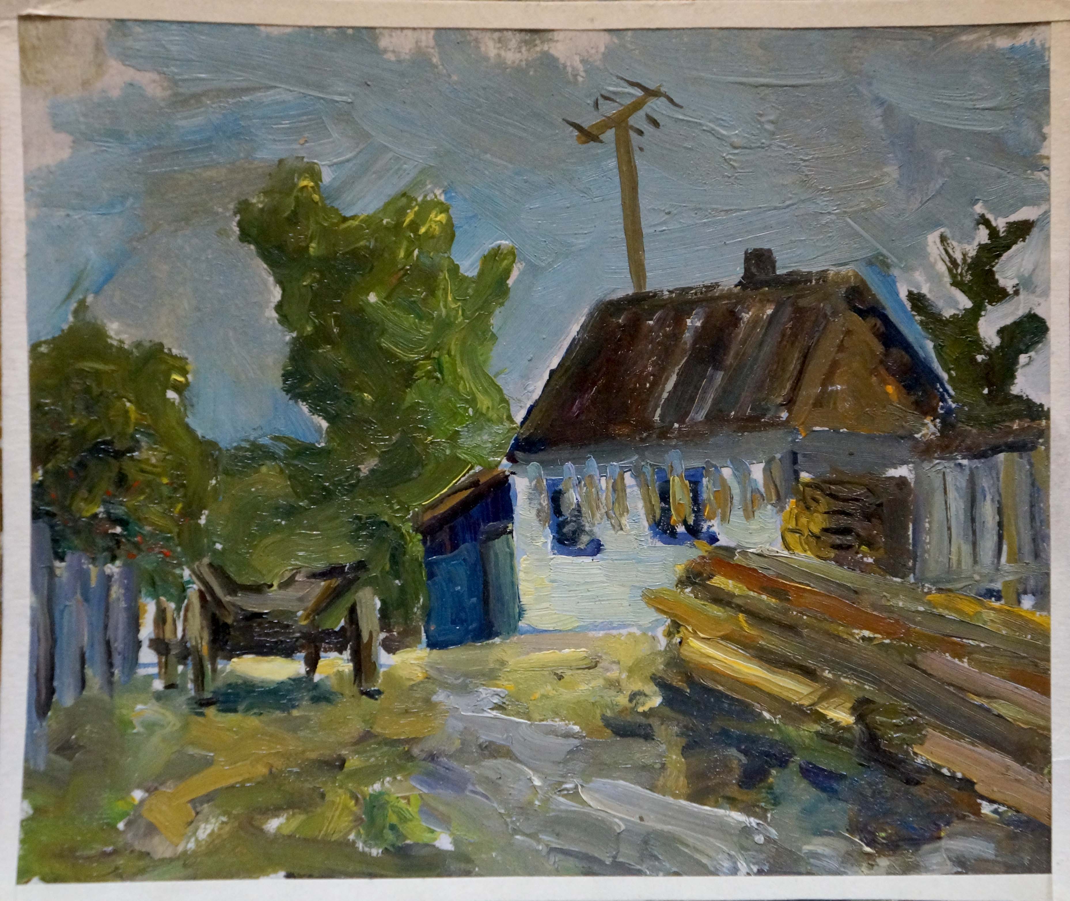 Oil painting Yard before a thunderstorm Unknown artist