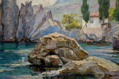Oil painting House by the shore Unknown artist