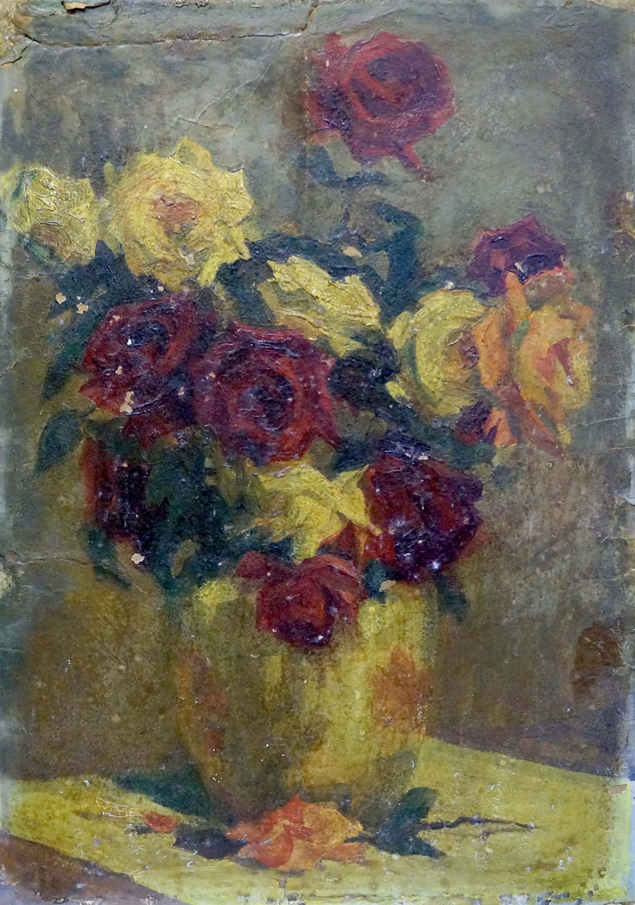 Oil painting Bouquet of yellow and red roses Unknown artist