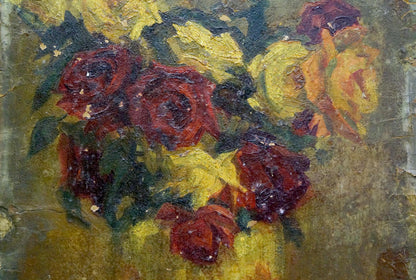 Oil painting Bouquet of yellow and red roses Unknown artist