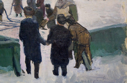 Sergey Alekseevich Grigoriev's portrayal of "At the Stadium" in oil