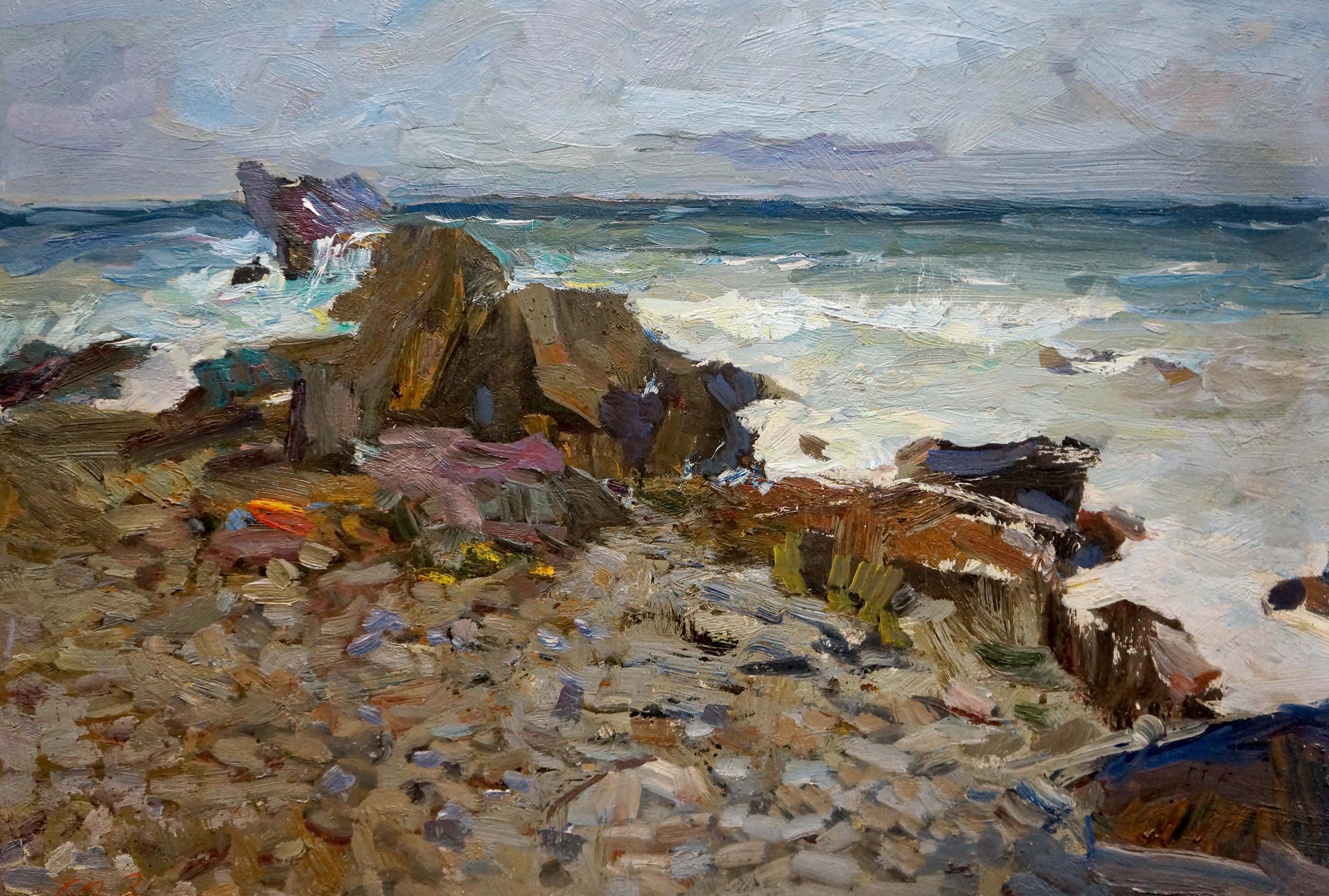 Oil painting On the shore of a calm sea Fedor Zakharov